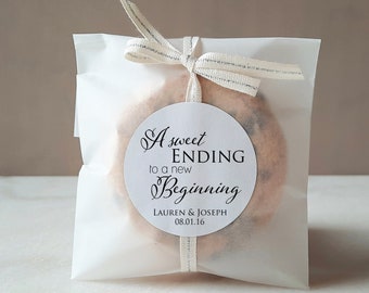 A Sweet Ending to a New Beginning Personalized Wedding Favor Stickers Labels Candy Buffet Label Cake Box Labels Cupcake To go Favor Tags
