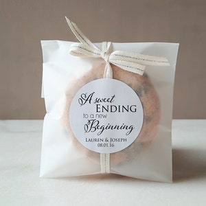 A Sweet Ending to a New Beginning Personalized Wedding Favor Stickers Labels Candy Buffet Label Cake Box Labels Cupcake To go Favor Tags image 1