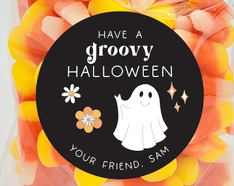 Halloween Sticker - Groovy Halloween, Kids Halloween Sticker, Halloween Labels for Party Favor, Halloween Treat Label, Retro Happy Halloween