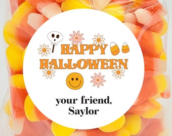 Halloween Stickers - Retro Halloween Stickers, Groovy Halloween Stickers, Kids Halloween Treat Stickers, Halloween Favor Labels