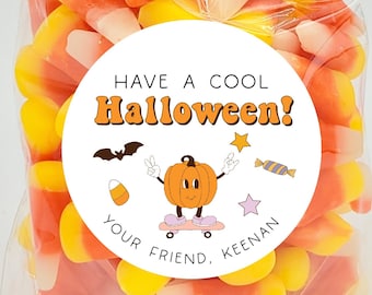 Halloween Stickers - Kids Halloween Stickers, Retro Halloween Stickers, Cool Halloween Sticker, Skateboarding Pumpkin Halloween Sticker
