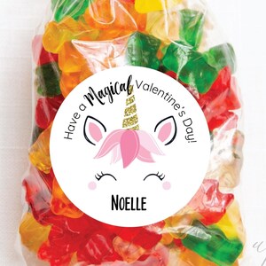 Classroom Valentine Stickers - Magical Unicorn Valentine Favor Labels, Girls Valentine Ideas, Stickes for Kid&#39;s Class Parties