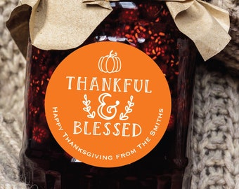 Happy Thanksgiving Stickers - Thankful and Blessed Sticker Pumpkin Pie Thanksgiving Labels Fall Stickers Personalized Autumn Labels