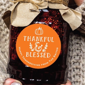 Happy Thanksgiving Stickers - Thankful and Blessed Sticker Pumpkin Pie Thanksgiving Labels Fall Stickers Personalized Autumn Labels