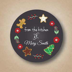 From the Kitchen of Stamp Baked Goods Labels Chalkboard Stickers Cookies Christmas Treat Box Personalized Cook Chef Gift Rustic Holiday