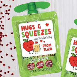 Adesivo di San Valentino per la classe - Adesivo di San Valentino con abbracci e strette, etichette per sacchetti di salsa di mele per bambini, festa in asilo nido e scuola materna