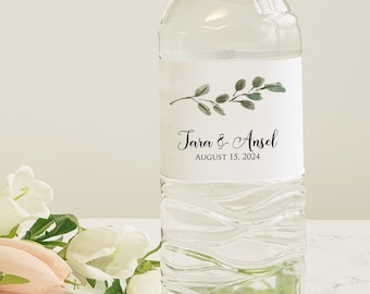 Water Bottle Label - Wedding Water Bottle Label, Personalized Waterproof Label, Eucalyptus Branch Greenery Botanical, Wedding Welcome Bag