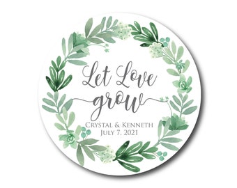 Let Love Grow Stickers Succulent Wedding Favors Wedding Stickers Wedding Labels Green Botanical Favor Tags Succulent Favor Stickers Wreath