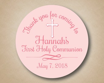 First Communion Favor Stickers Girls Communion Labels Pink First Communion Favor Tags Personalized First Communion Stickers Cross Catholic