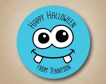 Halloween Aufkleber - Monster Gesicht Halloween Leckerlibeutel Etiketten, Individuelle Halloween Aufkleber, Blaue Jungen Halloween Aufkleber, Party Gastgeschenke Etiketten