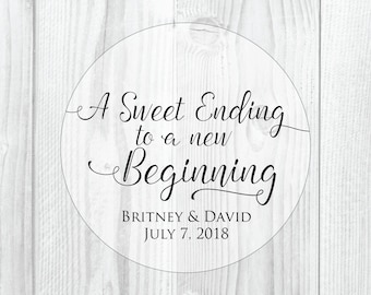 A Sweet Ending to a New Beginning Wedding Favor Stickers Clear Stickers Clear Wedding Labels Thank You Stickers Wedding Favor Tags Glossy