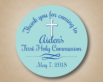 Boys First Communion Stickers Blue First Holy Communion Favor Stickers Personalized Communion Favor Tags Communion Favor Ideas Thank You