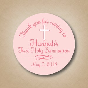 First Communion Favor Stickers Girls Communion Labels Pink First Communion Favor Tags Personalized First Communion Stickers Cross Catholic