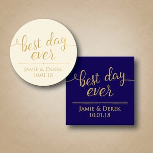 Wedding Stickers - Best Day Ever Stickers Wedding Favor Labels Gold Stickers Personalized Wedding Favor Stickers Gold Wedding Stickers