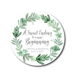 Sweet Ending to a New Beginning Stickers Succulent Wedding Favors Wedding Stickers Wedding Labels Favor Tags Succulent Favor Stickers Wreath