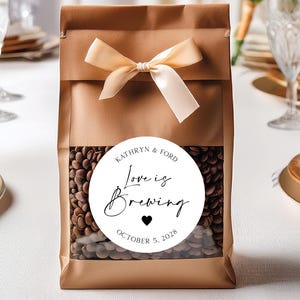 Love is Brewing Favor Stickers - Coffee Favor Labels, Tea Shower Stickers, Coffee Bar Supplies, Coffee Cup Label, Wedding Favor Tag
