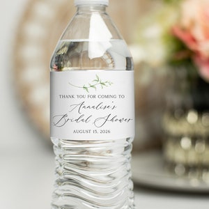 Water Bottle Label - Bridal Shower Water Bottle Label, Personalized Waterproof Label, Eucalyptus Branch Greenery Botanical, Thank You Label