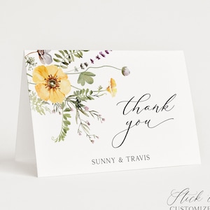 Jeu de cartes de remerciement - cartes de correspondance personnalisées fleurs sauvages avec enveloppes FL102