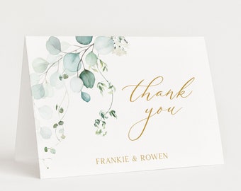 Wedding Thank You Cards - Shower Thank You Cards Watercolor Eucalyptus Personalized Note Cards with Envelopes FL101