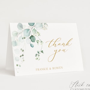 Cartes de remerciement pour mariage - Cartes de remerciement pour la douche Cartes de correspondance personnalisées aquarelle eucalyptus avec enveloppes FL101