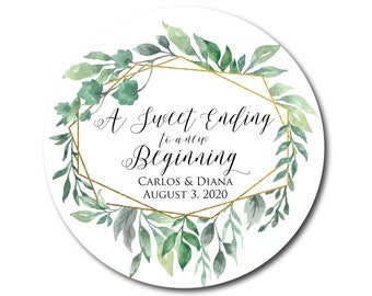 Wedding Stickers A Sweet Ending to a New Beginning Wedding Favor Stickers Wedding Favor Labels Geometric Greenery Wedding Labels Favor Tag