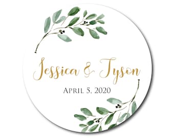 Greenery Wedding Stickers Wedding Favor Labels Wedding Favor Stickers Leaves Olive Branch Wedding Favor Tags Olive Wedding Favors Gold