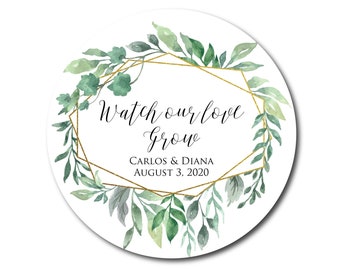 Wedding Stickers Watch Our Love Grow Stickers Wedding Favor Stickers Wedding Favor Labels Geometric Greenery Love is Sweet Labels Succulent