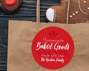 From the Kitchen of Baking Labels Homemade Baked Goods Stickers Baked Goods Labels Treat Stickers Baked with Love Christmas Stickers Red