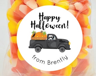 Halloween Stickers - Halloween Pumpkin Truck Stickers Kids Halloween Treat Stickers Halloween Favor Labels Happy Halloween Party Stickers