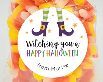 Halloween Stickers - Witching You a Happy Halloween Stickers Kids Halloween Treat Stickers Halloween Favor Labels Witch Feet Stickers