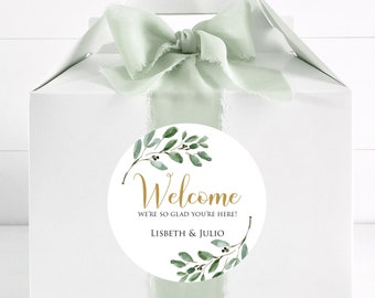 Wedding Welcome Stickers Welcome Bag Label Welcome Box Label Hotel Gift Bag Greenery Olive Branch Wedding Favor Welcome to Our Wedding