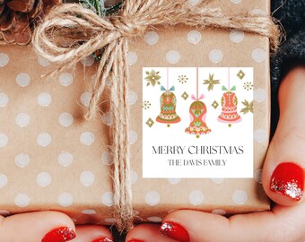 Christmas Stickers - Christmas Gift Labels, Retro Christmas Sticker, Vintage Christmas Gift Sticker, Retro Pink Christmas Ornament Artwork
