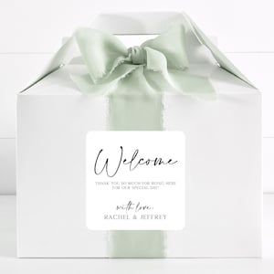 Wedding Welcome Bag Sticker - Welcome Bag for Hotel Guests Labels, Black and White, Out of Town Guests, Square Minimalist Welcome Stickers