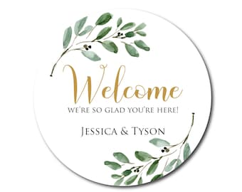 Wedding Welcome Stickers Welcome Bag Label Welcome Box Label Hotel Gift Bag Greenery Olive Branch Wedding Favor Welcome to Our Wedding