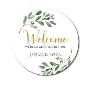 Wedding Welcome Stickers Welcome Bag Label Welcome Box Label Hotel Gift Bag Greenery Olive Branch Wedding Favor Welcome to Our Wedding