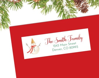 Christmas Return Address Label, Christmas Address Label, Holiday Address Label, Watercolor Snowman, Whimsical Snowman Address Labels