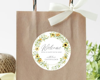 Wedding Welcome Stickers Wedding Welcome Bag Labels Sunflower Wedding Stickers Labels for Hotel Guests Gift Bag Labels Welcome Box Label