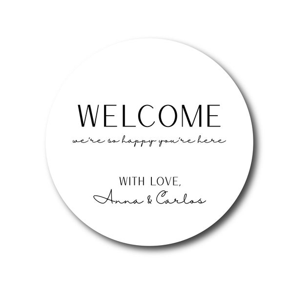 Wedding Welcome Stickers - Modern Minimalist Wedding Welcome Bag Label Welcome Box Label Hotel Gift Bag Welcome to our wedding