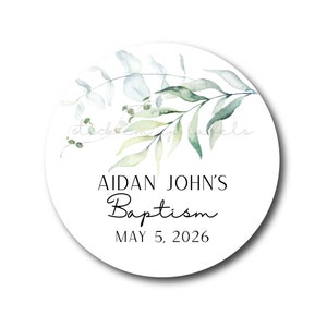 Baptism Stickers - Watercolor Baptism Favor Labels Botanical Eucalyptus First Communion Christening God Bless Greenery Communion Favors