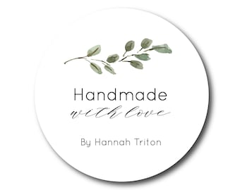 Handmade with Love Sticker - Made with Love Label, Etsy Shop Owner, Shop Packaging, Eucalyptus Olive Branch, Homemade labels, Minimalist