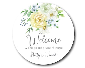 Wedding Welcome Sticker Welcome to our Wedding Hotel Gift Bag Out of Town Guest Gable Box Labels Pastel Yellow Rose Wedding Floral Sticker