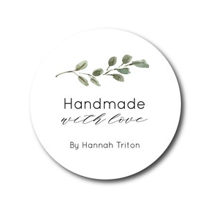 Handmade with Love Sticker - Made with Love Label, Etsy Shop Owner, Shop Packaging, Eucalyptus Olive Branch, Homemade labels, Minimalist