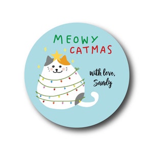 Christmas Stickers - Meowy Catmas Cat Christmas Gift Labels Whimsical Kitty Christmas Stickers Cat Lovers Gift Packaging Cute Kitty