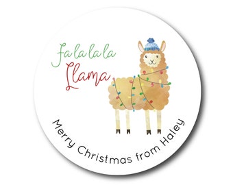 Christmas Sticker Christmas Gift Labels Christmas Gift Stickers Christmas Llama Stickers Falala Llama Lights Whimsical Christmas Labels