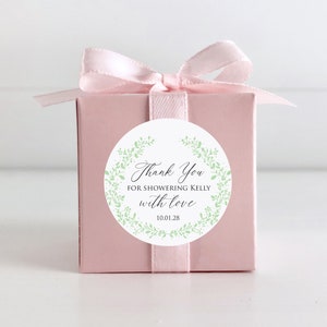 Bridal Shower Favor Label - Baby Shower Sticker, Greenery Botanical Shower Favor, Showering with love, Minimalist Favor