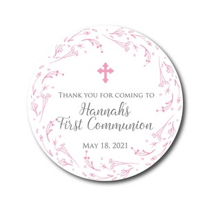 First Communion Favor Stickers First Communion Stickers for Girls First Holy Communion Favor Labels Pink Communion Stickers Baptism Favors