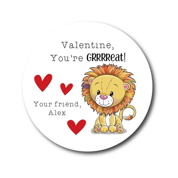 Valentine Stickers Lion Stickers Kids Valentines Day Sticker Valentine Labels Classroom Party Treat Bag Favor Animal Valentines for Boys