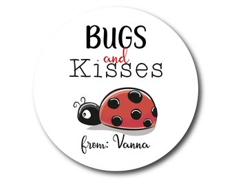 Valentine Stickers Bugs and Kisses Stickers Kids Valentines Day Sticker Valentine Labels Classroom Party Treat Bag Favor Ladybug Stickers