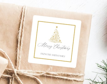 Christmas Stickers - Christmas Gift Labels, Gold Christmas Tree Stickers, Christmas Gift Tags, Holiday Gift Labels, Minimalist Holiday Label