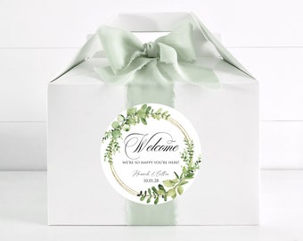 Wedding Welcome Stickers -Greenery Wedding Stickers Welcome Bag Label Welcome Box Label Hotel Gift Bag Botanical Stickers Eucalyptus Labels